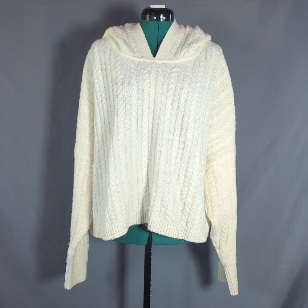 Express XL Cream Hooded Cable Knit Oversized Preppy Sweater